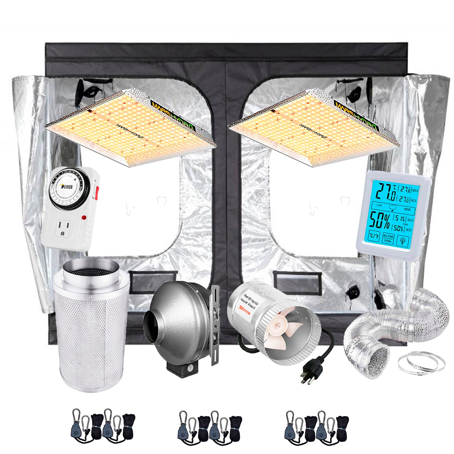 GROW LIKE PRO KIT Estación de cultivo completa, Armario , Iluminación LED, Control de olor, Ventilación, Accesorios