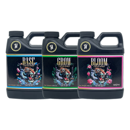 KIT ADITIVOS LIQUIDOS: HARVESTPRO SERIES: Base, Grow y Blom + Basilic y SeaGold Nutrición Base Y Aditivos Líquidos Para Vegetación Y Floración