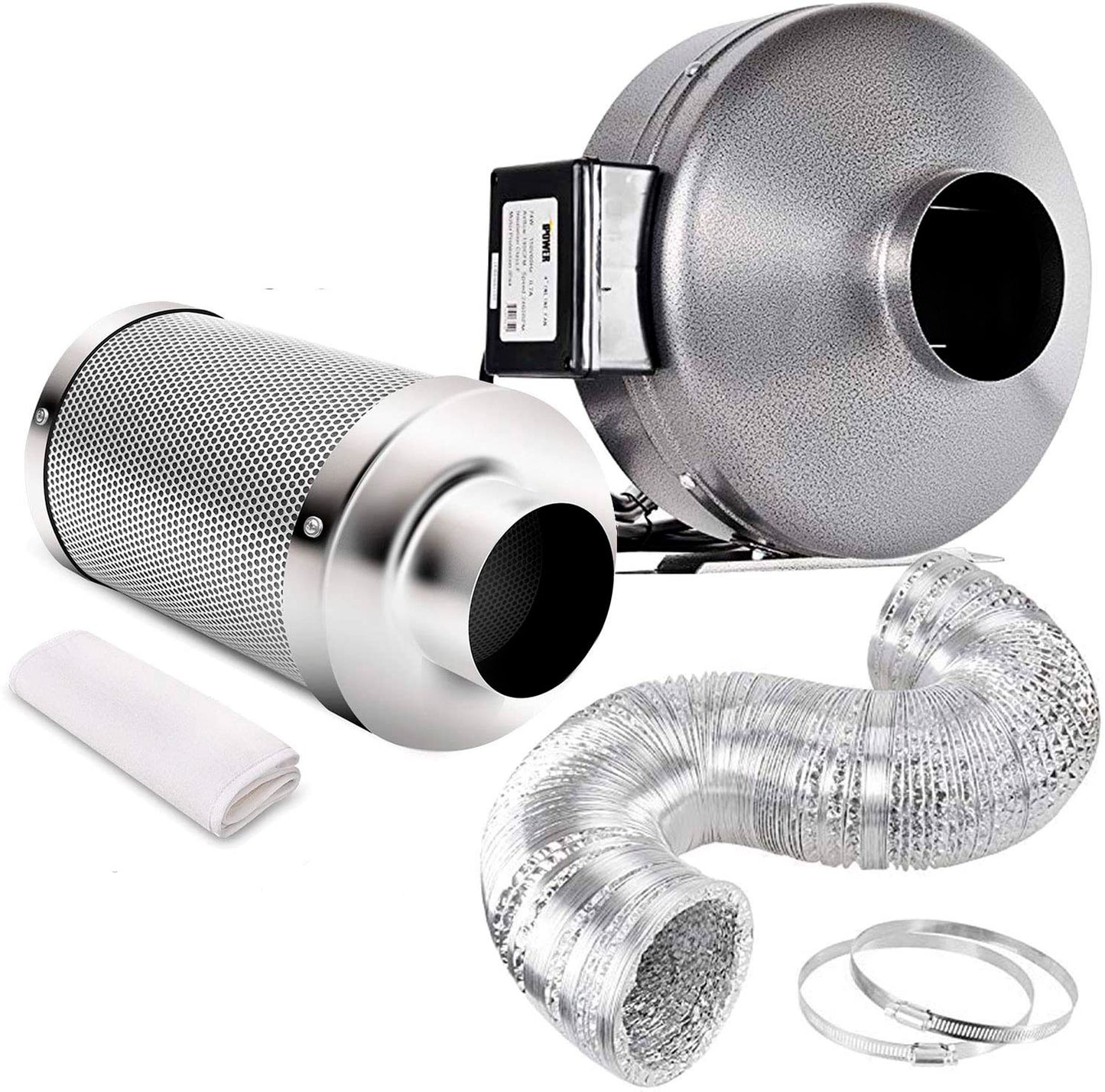 Kit de control de olor  6 pulgadas iPower Extractor, filtro de carbón (pre filtro incluido) y ducto (con abrazaderas)