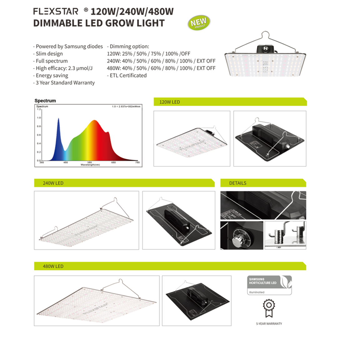 FlexStar 480W Lampara de Cultivo LED de Espectro Completo